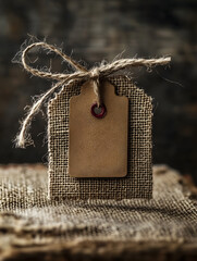 Aufkleber - Rustic Burlap Tag with Twine Bow for Vintage Craft and Gift Packaging Ideas : Generative AI