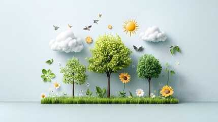Poster - stylized infographic featuring a set of eco friendly icons representing the natural water cycle proc