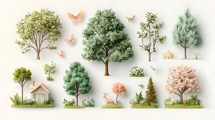 Poster - abstract infographic icon pack featuring a minimalist modern design of trees forests and eco friendl
