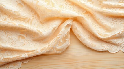 Aufkleber - Elegant Cream Lace Fabric Draped Over Light Wooden Surface