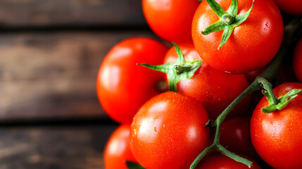 Poster - Fresh Ripe Tomatoes Bunched on Rustic Wooden Table Display : Generative AI