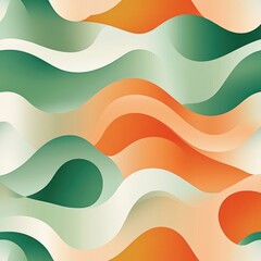 Poster - Abstract Waves in Soft Tones of Green, Orange, and Cream Colors