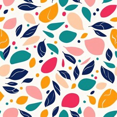 Poster - Colorful Leaf and Petal Pattern on White Background for Design