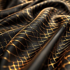 Poster - Black and Gold Fabric with Elegant Shimmering Pattern and Texture