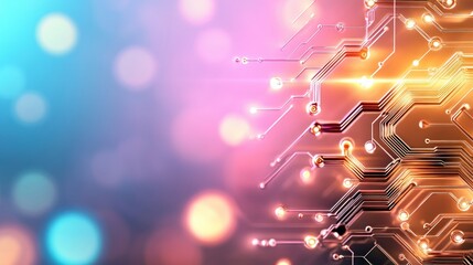 Fototapete - Abstract Digital Circuit Board Pattern with Colorful Bokeh Background