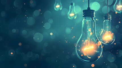 Poster - Glowing light bulbs illuminate a serene blue background with soft bokeh effects, creating a tranquil atmosphere