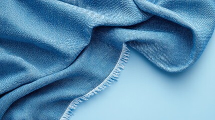 Poster - Soft Blue Fabric Texture with Delicate Frayed Edges on Smooth Background