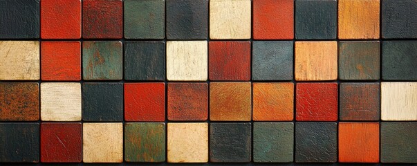 Poster - Colorful Square Wooden Tiles Arranged in a Grid Pattern