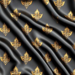 Poster - Elegant Golden Fleur-de-lis Pattern on Dark Gray Fabric Texture