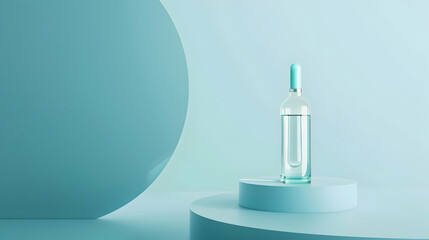 Poster - Minimalist composition featuring a clear bottle of water on a pastel blue background with geometric shapes