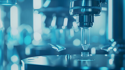 Poster - Close-up of precision machinery in a high-tech laboratory focusing on fluid dispensing