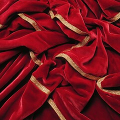 Poster - Rich Red Velvet Drapery with Golden Trimmings on Soft Fabric