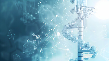 Poster - Abstract representation of DNA structure with molecular connections and light effects in a scientific background