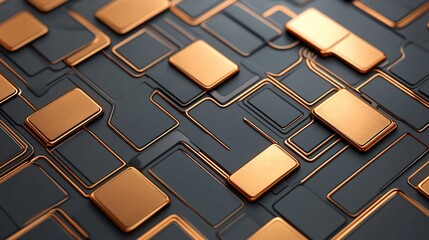 Leinwandbilder - Abstract Technology Background with Orange Rectangles and Lines