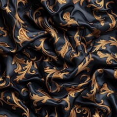 Poster - Elegant Black and Gold Floral Pattern on Luxurious Fabric Surface
