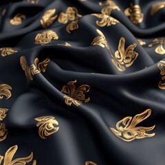 Aufkleber - Elegant Black Fabric with Golden Floral Patterns and Textures