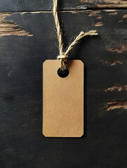Aufkleber - Eco Friendly Rustic Blank Tag with Twine on Vintage Wooden Surface : Generative AI