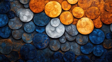 Fototapete - Colorful Circular Patterns with Textures and Depth in Blue and Orange