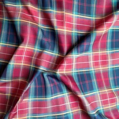 Poster - Colorful Checkered Fabric Pattern in Red and Blue Tones
