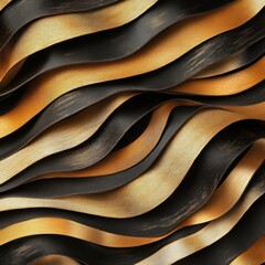 Aufkleber - Elegant Flowing Ribbons in Black and Gold Abstract Design