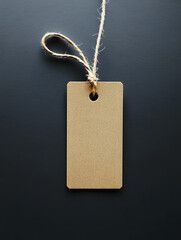 Aufkleber - Blank Kraft Paper Tag with String Set Against Dark Backdrop : Generative AI