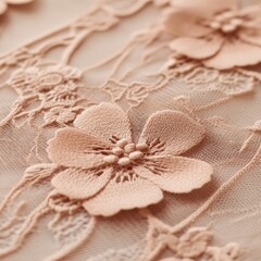 Aufkleber - Delicate Peach Floral Embroidery on Soft Fabric Texture Close-Up