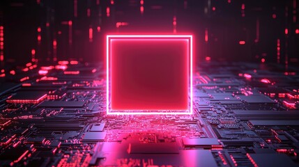 Fototapete - Futuristic Neon Frame over High-Tech Digital Circuit Board Design
