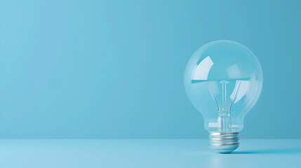 Poster - A clear light bulb sits on a soft blue background, symbolizing ideas and innovation