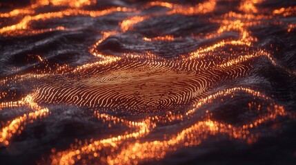 Fototapete - Abstract Pattern of Glowing Lines with Central Fingerprint Design