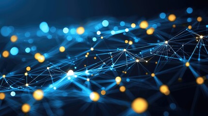 Fototapete - Abstract Digital Network with Glowing Dots and Connecting Lines