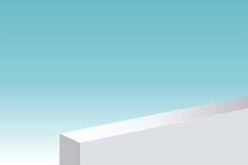 Wall Mural - the corner of the white podium with bright blue sky, blank white product studio background, stage, p