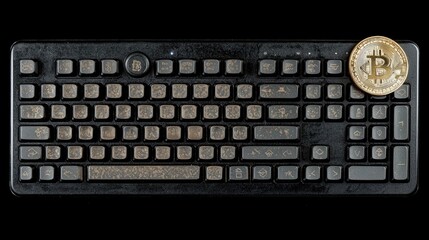 Poster - Dusty Keyboard with Bitcoin Symbol on Black Background