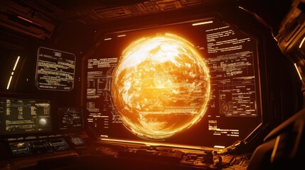 Poster - Futuristic Spaceship Bridge Monitoring Planet