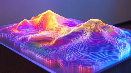 Poster - Illuminated Topographic Mountain Model: A Neon Landscape