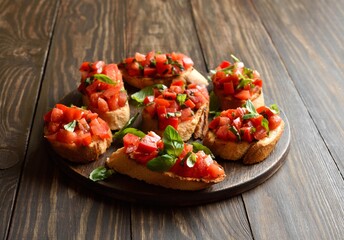 Wall Mural - Bruschetta with with cherry tomatoes and basil