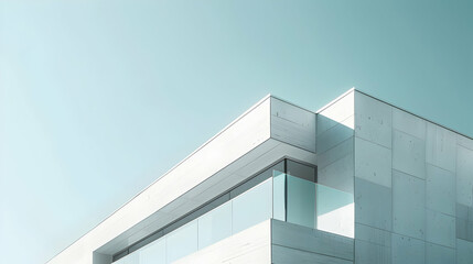 Poster - Modern architectural design featuring a sleek building against a clear blue sky