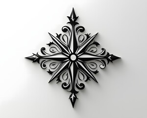 Poster - Minimalist Black Ink Compass Rose Tattoo Design on White Background