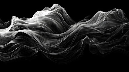 Poster - flowing abstract waves of black ink on white background