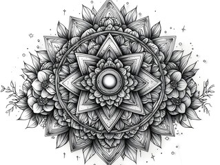 Poster - Intricate Geometric Tattoo Design with Interlocking Triangles and Circles on White Background