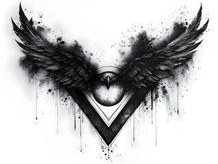 Poster - Monochrome Geometric Tattoo Design with Interlocking Triangles and Circles