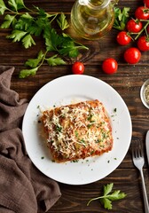 Wall Mural - Lasagna with ground beef, ricotta cheese and tomato sauce