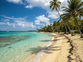 Poster - Turquoise Water and Golden Sand Create a Tropical Paradise. Generative AI