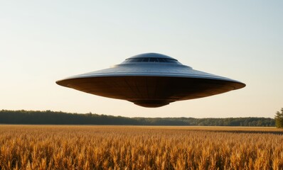 Poster - UFO hovering above golden field