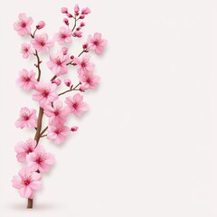 Wall Mural - Beautiful Cherry Blossom Branch with Pink Flowers over Light Background for Fresh Seasonal Decor