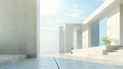 Poster - Minimalist architectural scene featuring white concrete structures under a bright sky