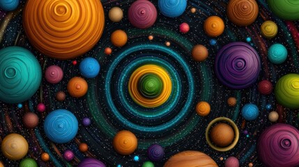 Poster - exploring cosmic wonders vibrant planetary forms outer space abstract art digital realm aerial view 