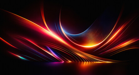 Wall Mural - abstract image featuring flowing, curved lines of vibrant light against a dark background. the lines