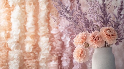 Wall Mural - A floral arrangement showcases delicate pink flowers and lavender sprigs