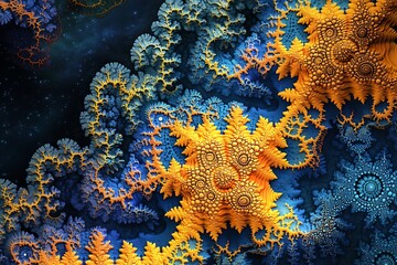 Poster - Abstract fractal art with blue and orange patterns.