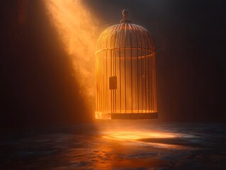 Wall Mural - glowing birdcage of symbolic representation of freedom and opportunity